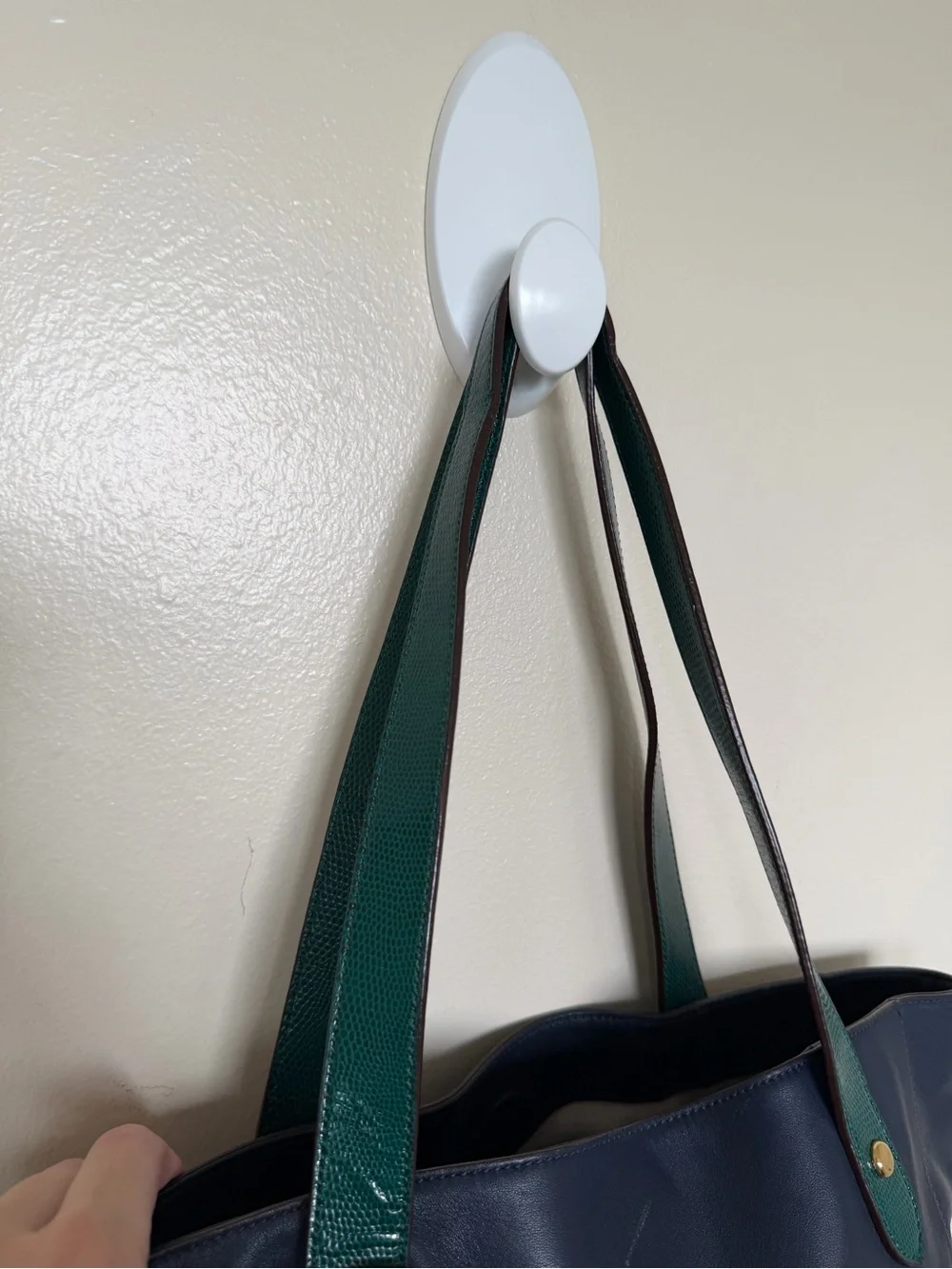 LAUREN RALPH LAUREN Smooth Blue & Snake Green Colorblock Leather Tote Bag